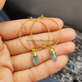 Blue Chalcedony Earrings, Tiny Gemstone Earrings, Hoop Earrings, Gold Plated Electroplated Earrings